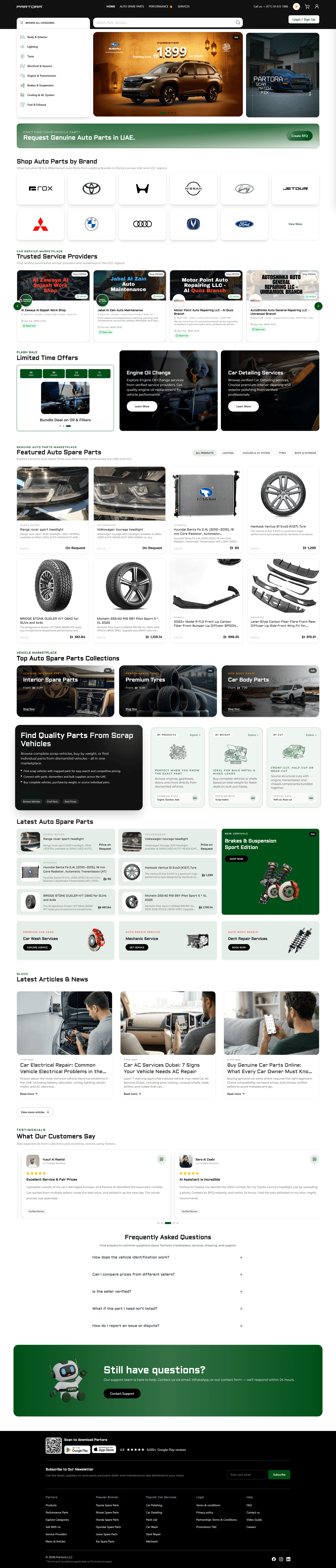 Full Partora homepage, top to bottom